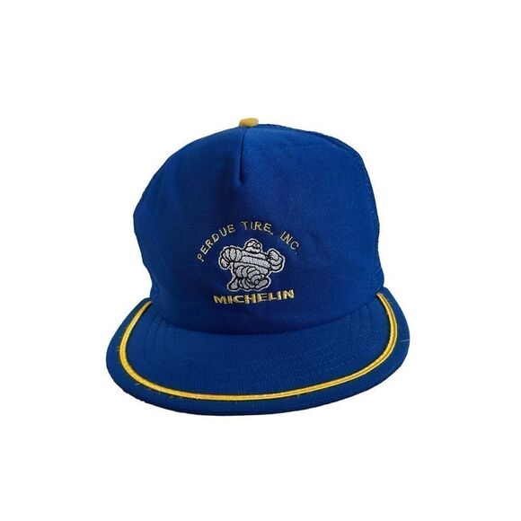 Vintage 80s Michelin Man Perdue Tire Horizon Snapback Trucker Hat Made in USA